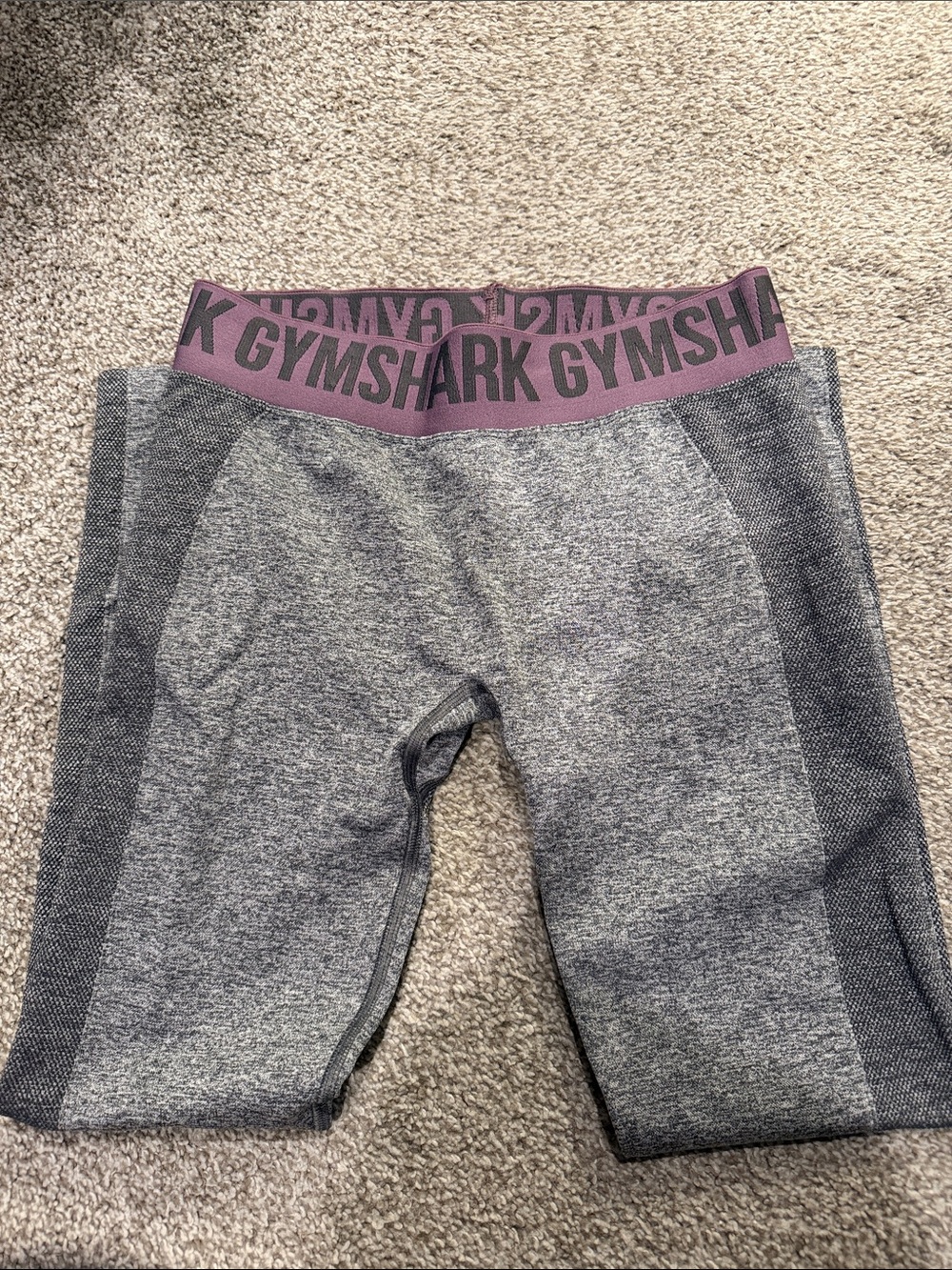 Gymshark Gray Leggings with Purple Branded Waistband